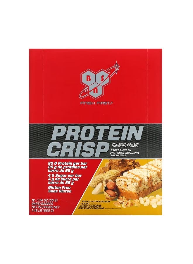 BSN Protein Crisp Peanut Butter Crunch 12 Bars 1.94 oz 55 g Each - Image 1