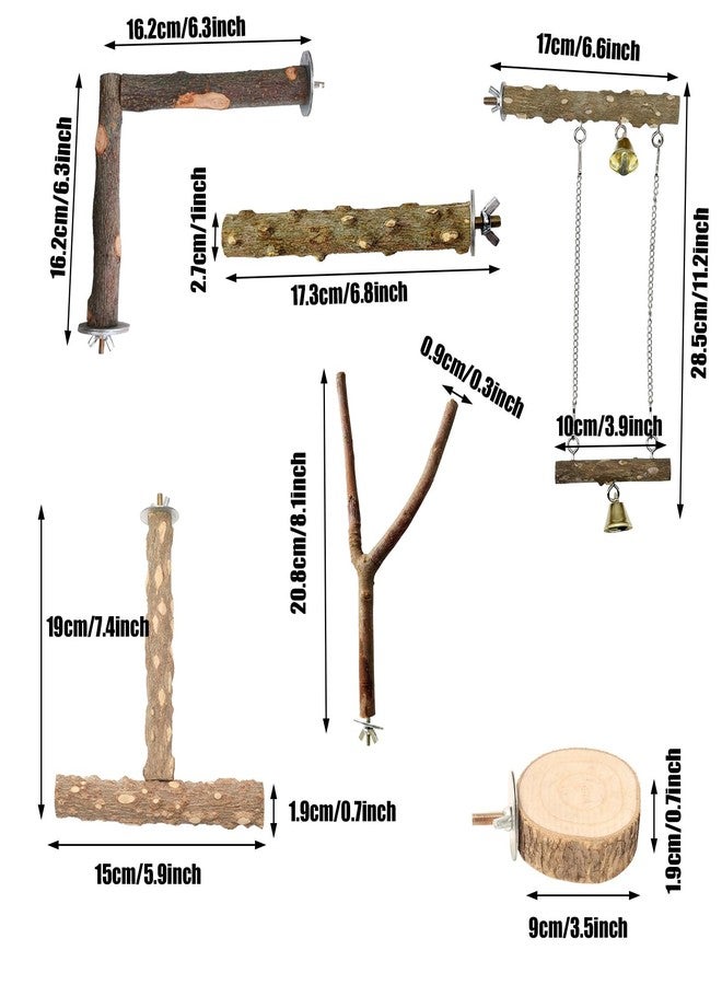 Allazone 7 PCS Natural Wooden Perch Bird Stand Parrot Perch Stand Bird Climbing Standing Branches Toy for Small Lovebirds Budgies Cockatiels - Image 2
