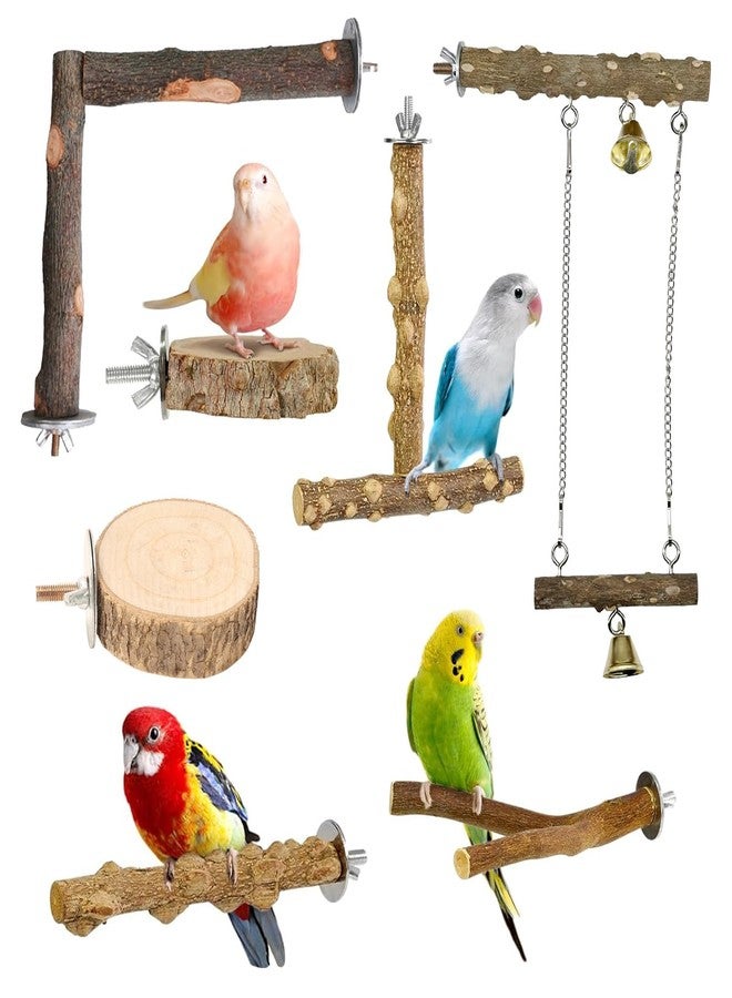 Allazone 7 PCS Natural Wooden Perch Bird Stand Parrot Perch Stand Bird Climbing Standing Branches Toy for Small Lovebirds Budgies Cockatiels - Image 1