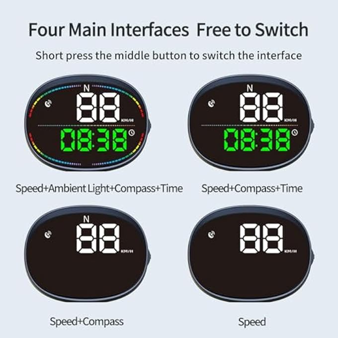 NALACAL عداد السرعة GPS للسيارات شاشة عرض رأسية HUD رقمية لعرض السرعة MphKm للسيارات والدراجات النارية متعددة الوظائف HUD مع بوصلة وتحذير السرعة، تركيب سهل - Image 4