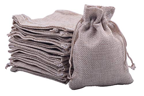 Sansam 50pcs 40X560 Inch Drawstring Burlap Gift Bags Jute Jewellery Pouches Small Plain Lining Burlap Favor Sacks For Herb Spices Jute Treat Bags for Christmas Wedding Party - Image 2