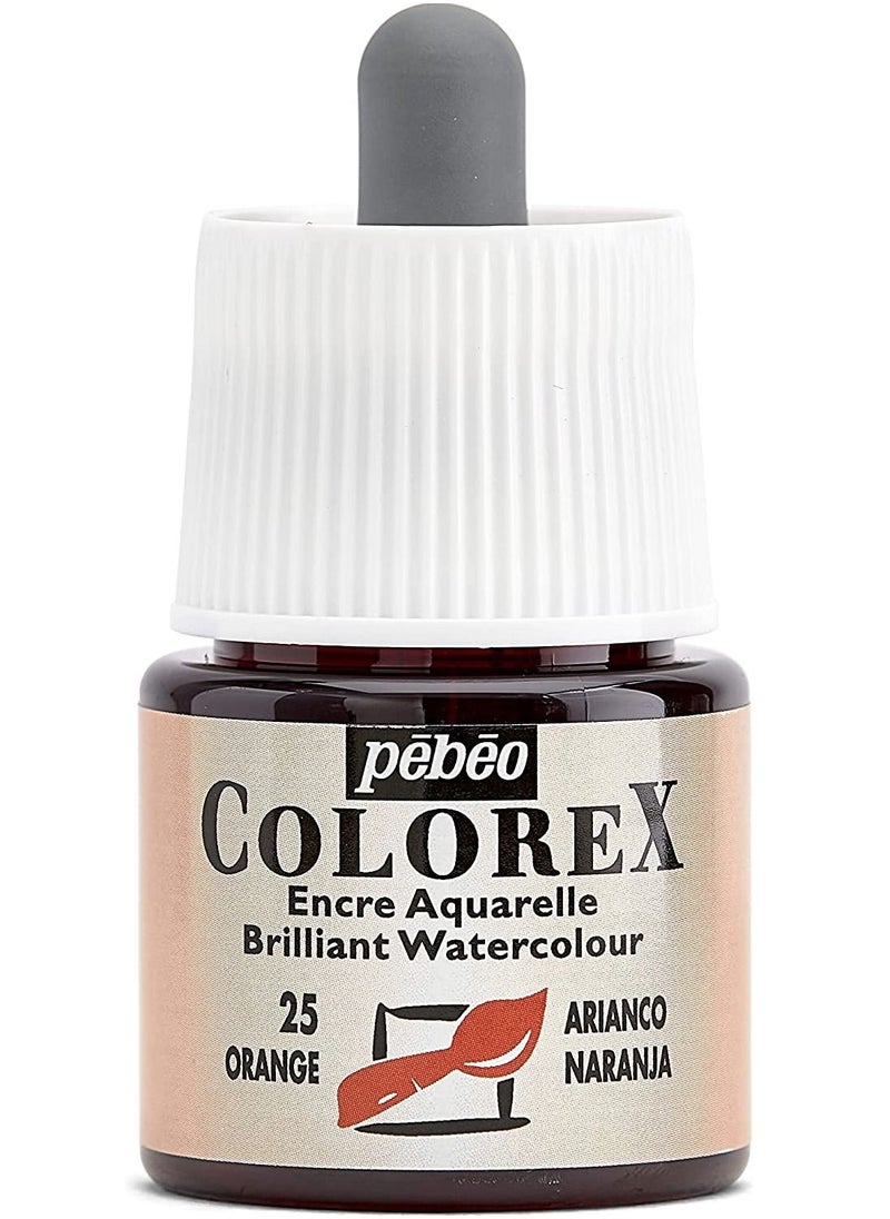 Pebeo Colorex Watercolor Ink 45 ml Bottle with Dropper - Orange