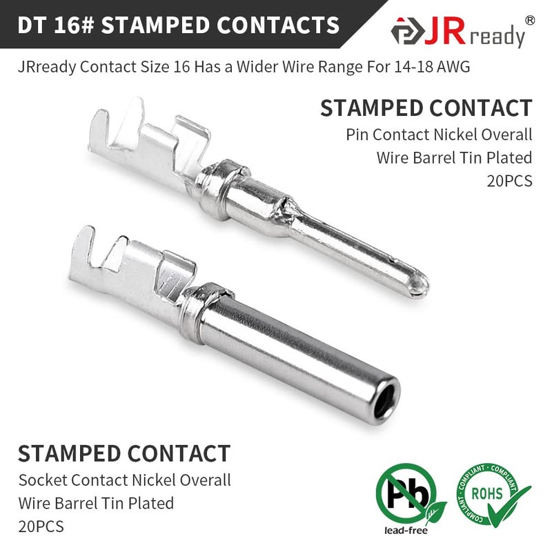 JRready مجموعة موصلات DT 4 دبابيس JRready ST6327-4، موصل DT مقاوم للماء رمادي 4 دبابيس (5 أزواج)، حجم 16 جهات اتصال مطبوعة 14-18 AWG، للشاحنات، الدراجات النارية، المركبات خارج الطريق، البحرية، الرياضات المتطرفة - Image 4