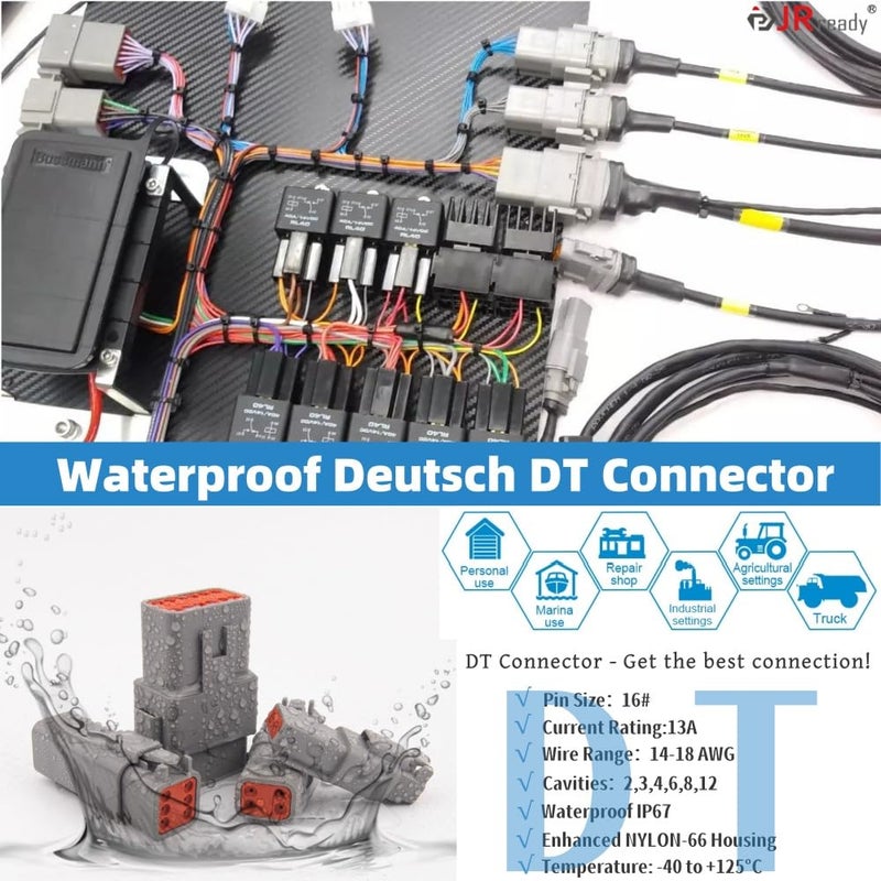 JRready مجموعة موصلات DT 4 دبابيس JRready ST6327-4، موصل DT مقاوم للماء رمادي 4 دبابيس (5 أزواج)، حجم 16 جهات اتصال مطبوعة 14-18 AWG، للشاحنات، الدراجات النارية، المركبات خارج الطريق، البحرية، الرياضات المتطرفة - Image 2