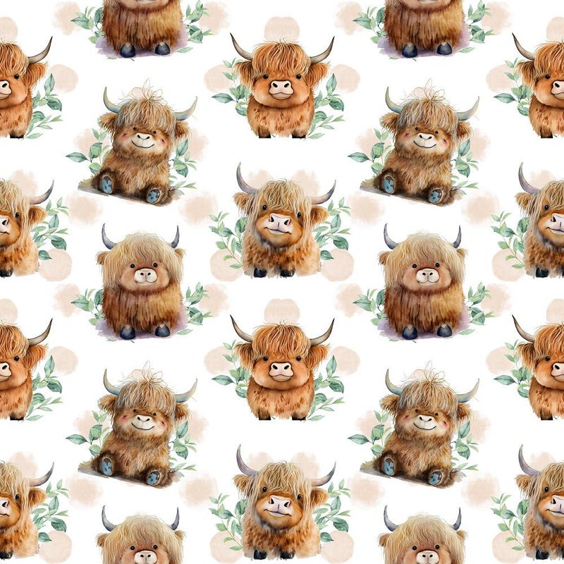 Sew Creative Cute Baby Highland Cows Fabric, by The Yard - 43" Wide | 100% Cotton (1, 1 Yard pre Cut) - Image 1