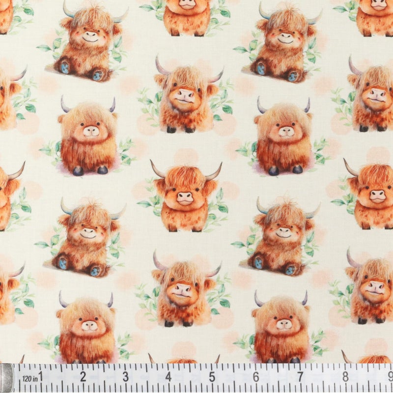 Sew Creative Cute Baby Highland Cows Fabric, by The Yard - 43" Wide | 100% Cotton (1, 1 Yard pre Cut) - Image 2