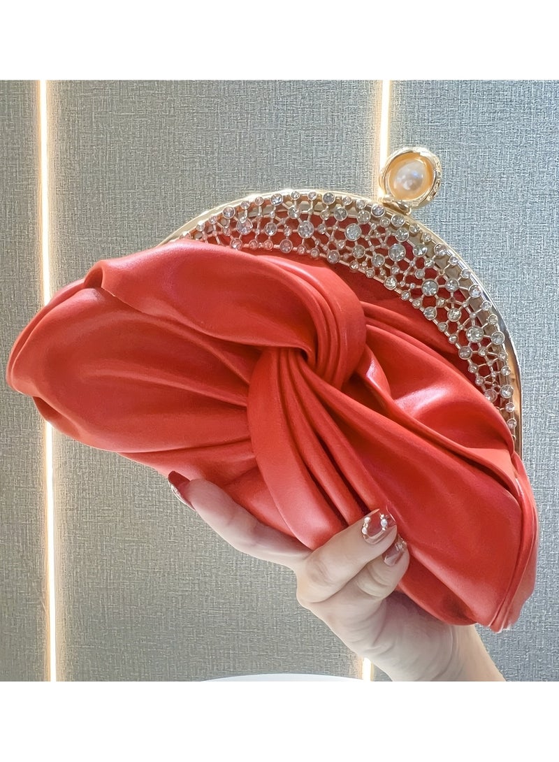 AROAQ Elegant Mini Clutch with Golden Rhinestone Crown, Removable Shoulder Strap, and Pearl Accents - Perfect for Evening Parties, Banquets, and Special Occasions, Ladies' Handbag - Image 1