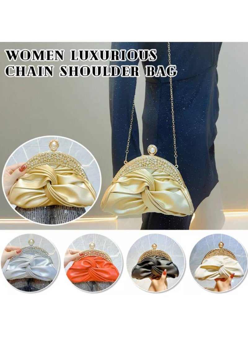 AROAQ Elegant Mini Clutch with Golden Rhinestone Crown, Removable Shoulder Strap, and Pearl Accents - Perfect for Evening Parties, Banquets, and Special Occasions, Ladies' Handbag - Image 2