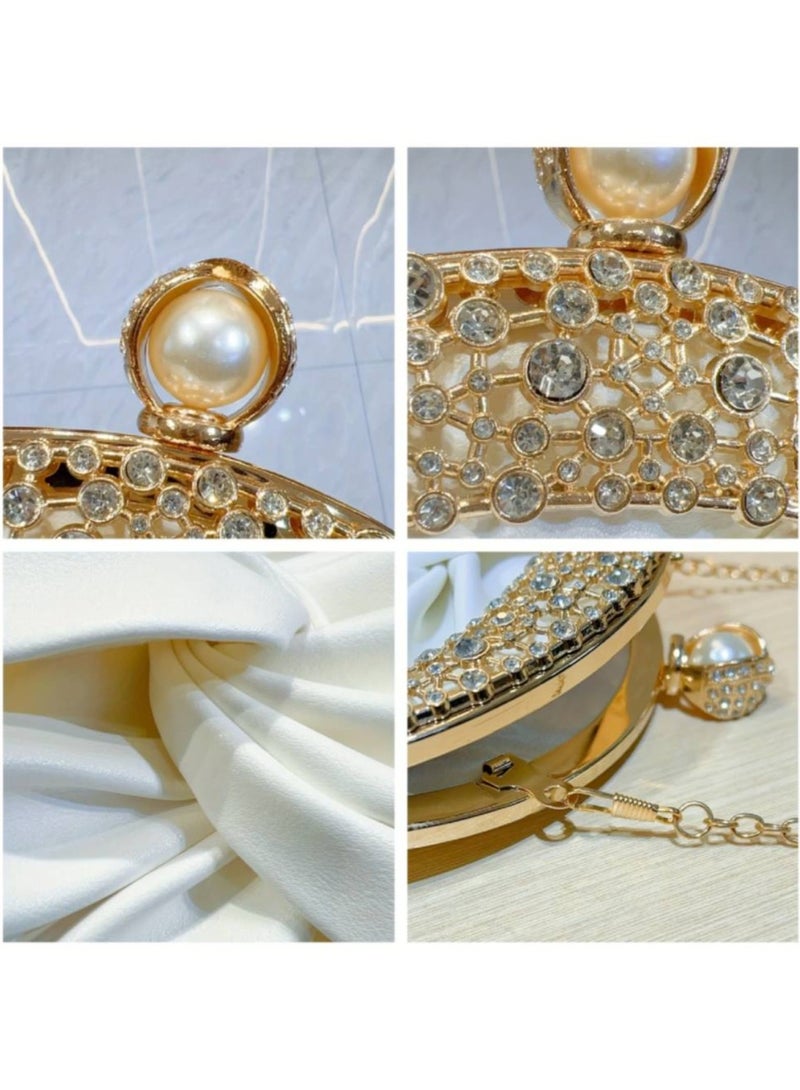 AROAQ Elegant Mini Clutch with Golden Rhinestone Crown, Removable Shoulder Strap, and Pearl Accents - Perfect for Evening Parties, Banquets, and Special Occasions, Ladies' Handbag - Image 5