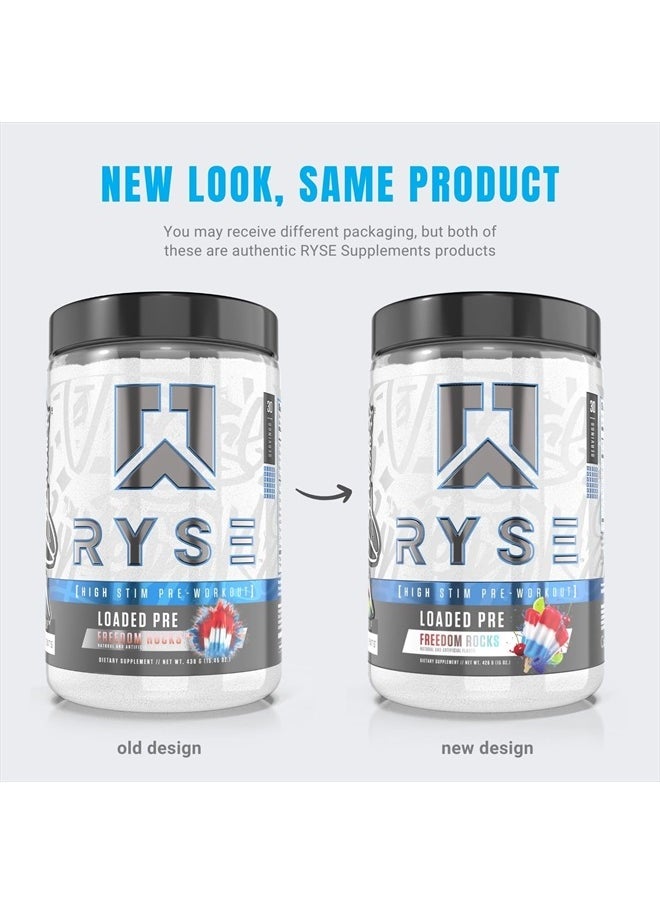 RYSE Up Supplements - Loaded Pre Workout Powder Supplement for Men & Women | Pumps, Energy, Focus | Beta Alanine + Citrulline | 390mg Caffeine | 30 Servings (Freedom Rocks) - Image 1