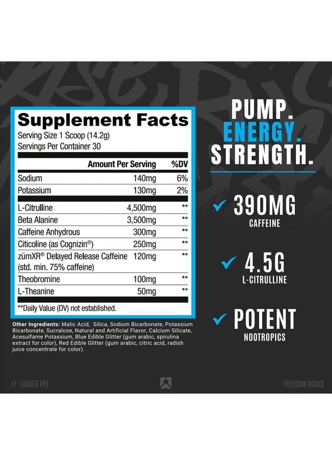 RYSE Up Supplements - Loaded Pre Workout Powder Supplement for Men & Women | Pumps, Energy, Focus | Beta Alanine + Citrulline | 390mg Caffeine | 30 Servings (Freedom Rocks) - Image 1