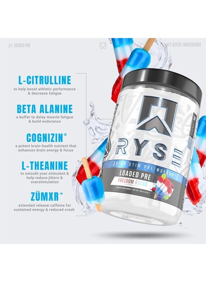 RYSE Up Supplements - Loaded Pre Workout Powder Supplement for Men & Women | Pumps, Energy, Focus | Beta Alanine + Citrulline | 390mg Caffeine | 30 Servings (Freedom Rocks) - Image 1