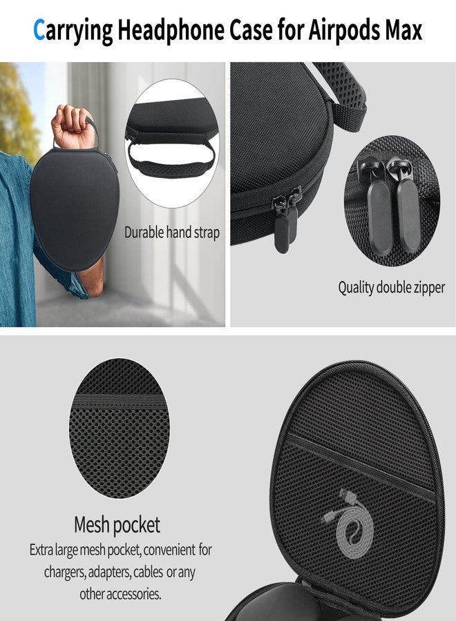 MINDRESY جراب صلب لسماعات AirPods Max يدعم وضع السكون، جراب سماعات سفر مزود بغطاء سيليكون لوسادات الأذن/أغطية أكواب الأذن/أغطية عصابة الرأس، حقيبة تخزين محمولة واقية لسماعات AirPods Max (أسود) - Image 5