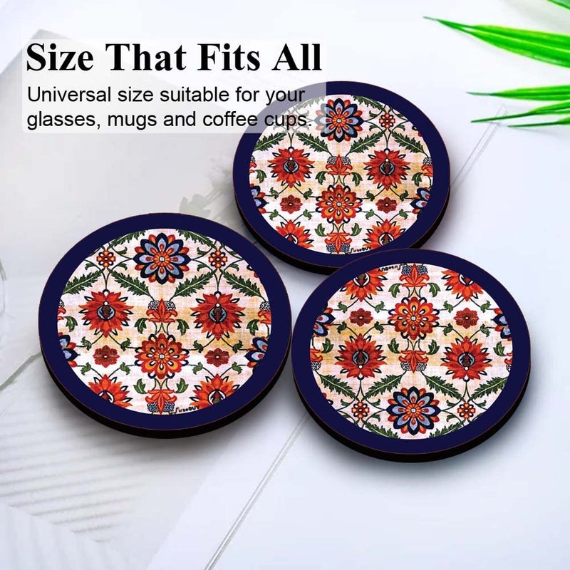FirseBUY Round Coaster Set of 6 Unique Dark Blue Floral Pattern Printed MDF Wooden Drink Coasters Heat HeatResistant Coaster for Kitchen Office Dining Table Home Dcor 35 Inches TCRP6131 - Image 5