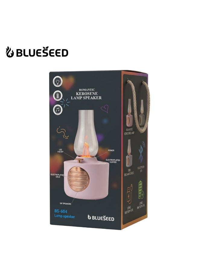 BLUESEED مكبر صوت بلوتوث BLUESEED BS-604، تصميم فانوس كيروسين عتيق، مكبر صوت لاسلكي، بطارية تدوم 12 ساعة، ضوء LED لهب قابل للتعتيم، صوت بلوتوث، مكبر صوت لتزيين المنزل - Image 2