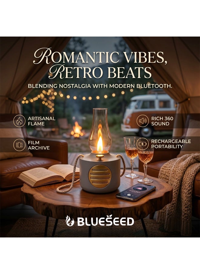BLUESEED مكبر صوت بلوتوث BLUESEED BS-604، تصميم فانوس كيروسين عتيق، مكبر صوت لاسلكي، بطارية تدوم 12 ساعة، ضوء LED لهب قابل للتعتيم، صوت بلوتوث، مكبر صوت لتزيين المنزل - Image 3