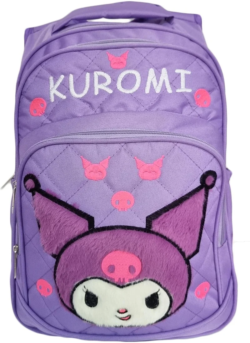 Masho Trend 3 Compartment Furry Kuromi Primary School Bag + Lunch - Kuromi Primary School Girl Bag