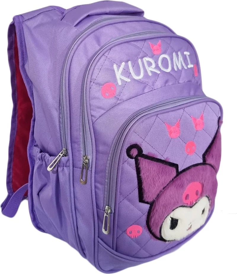 Masho Trend 3 Compartment Furry Kuromi Primary School Bag + Lunch - Kuromi Primary School Girl Bag