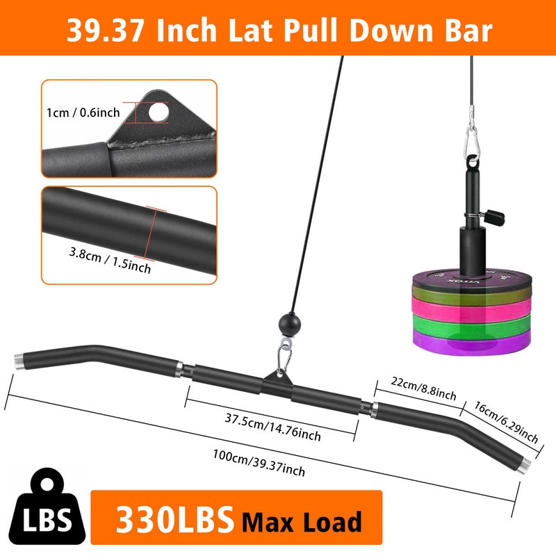 SERTT Upgraded LAT Pulldown Attachments, Removable 14.76/39.37 Inch Short/Wide Grip LAT Pull Down Bar with Non-Slip Handle, Home Gym Tricep Bar Training - Image 4