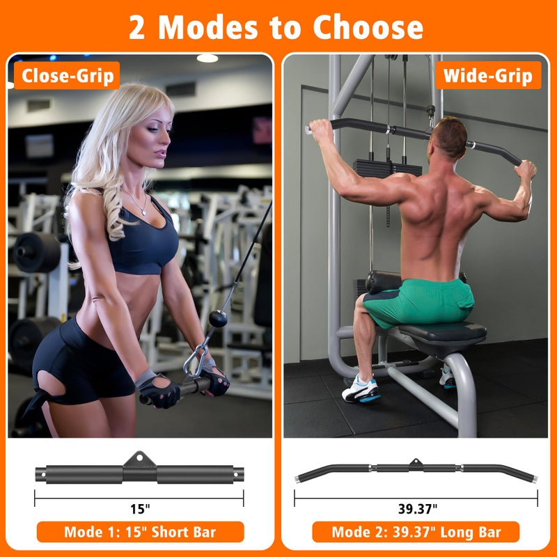 SERTT Upgraded LAT Pulldown Attachments, Removable 14.76/39.37 Inch Short/Wide Grip LAT Pull Down Bar with Non-Slip Handle, Home Gym Tricep Bar Training - Image 5