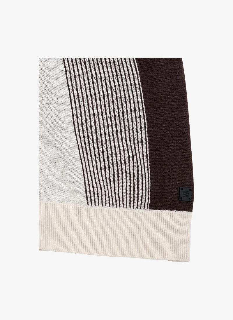 French Connection  Men's Chocolate Brown/Ecru Ss Button Through Stripe Polo T-Shirt for Men | Best Price UAE