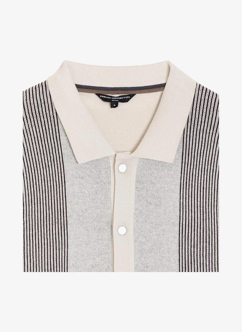 French Connection  Men's Chocolate Brown/Ecru Ss Button Through Stripe Polo T-Shirt for Men | Best Price UAE