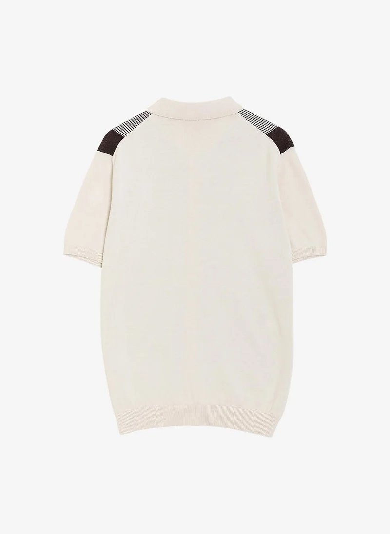 French Connection  Men's Chocolate Brown/Ecru Ss Button Through Stripe Polo T-Shirt for Men | Best Price UAE