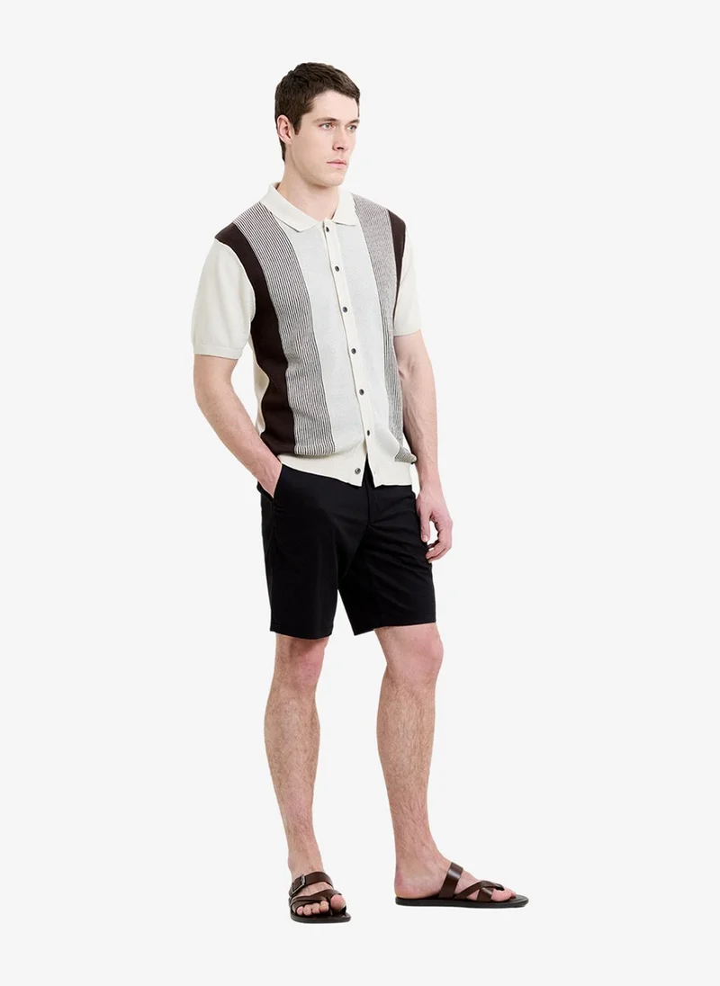 French Connection  Men's Chocolate Brown/Ecru Ss Button Through Stripe Polo T-Shirt for Men | Best Price UAE