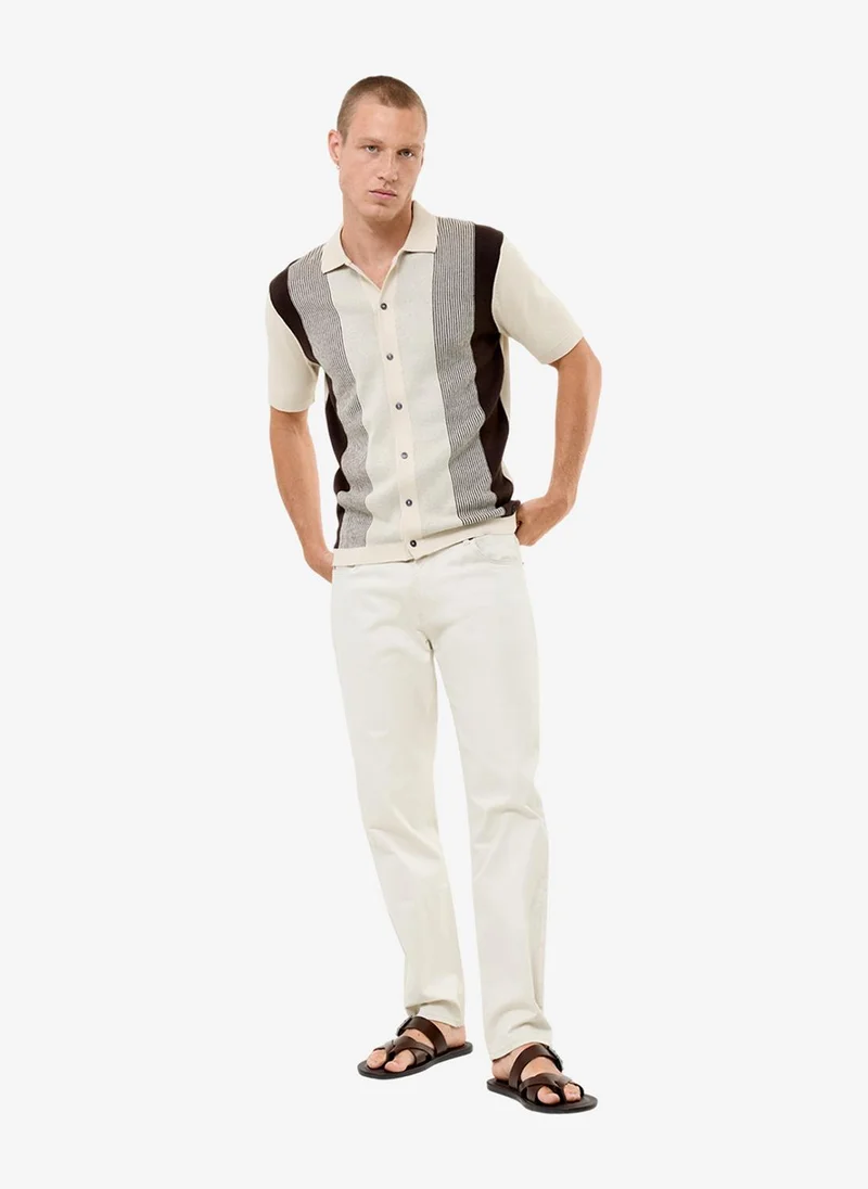 French Connection  Men's Chocolate Brown/Ecru Ss Button Through Stripe Polo T-Shirt for Men | Best Price UAE