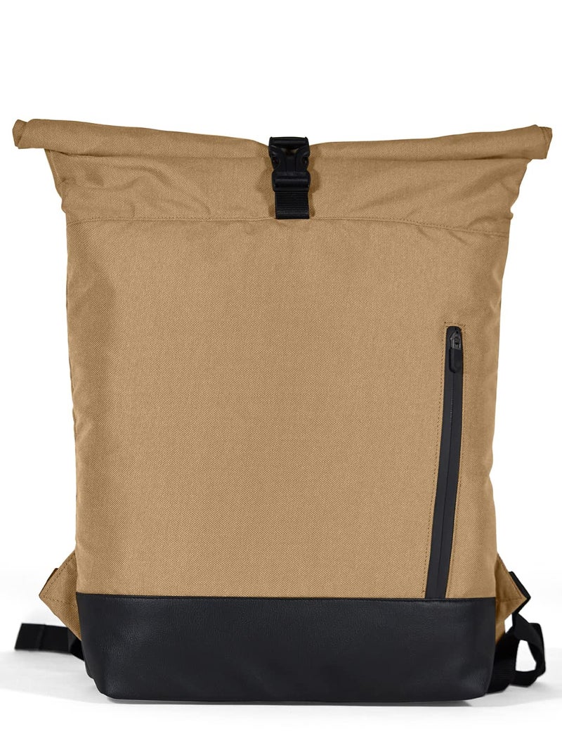 SYUTM Premium Roll Top Office/School/Travel/Business Backpack Water Resistant - Fits Up to 15.6 Inch Laptop Notebook (Hook Series) (Khakhi) - Image 1