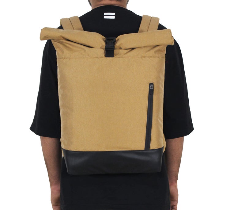 SYUTM Premium Roll Top Office/School/Travel/Business Backpack Water Resistant - Fits Up to 15.6 Inch Laptop Notebook (Hook Series) (Khakhi) - Image 2