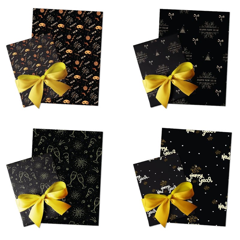 Festiko® Happy New Year Gift Wrapping Paper Sheets (Pack 12 Sheets - Combo Prints), New Year Wrapping Paper, New Year Theme Printed Wrapping Papers - Image 1
