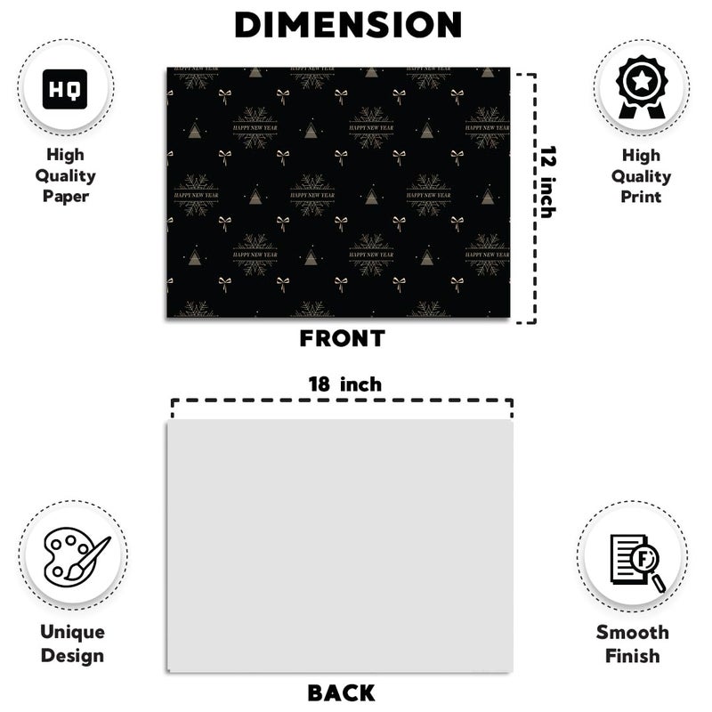 Festiko® Happy New Year Gift Wrapping Paper Sheets (Pack 12 Sheets - Combo Prints), New Year Wrapping Paper, New Year Theme Printed Wrapping Papers - Image 2