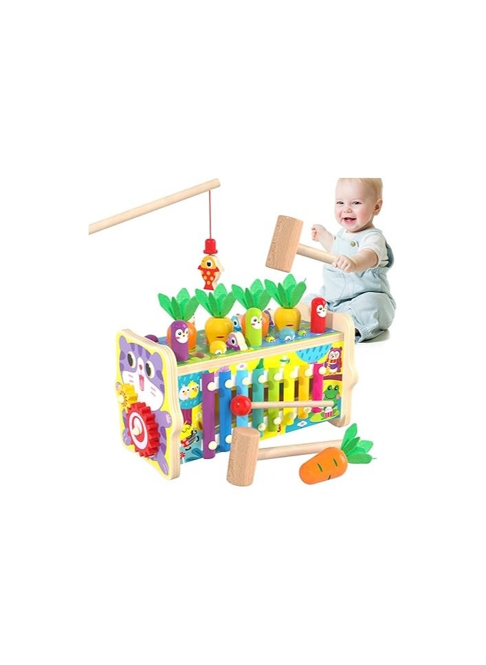 Risen 8 in 1 Wooden Hammering Pounding Toys, Montessori Toys for 1+ Year Old Babies, Early Sensory Development Toy with Pounding Bench, Fishing Game Xylophone Toys Gifts for Toddlers Age 1-4  - Image 1