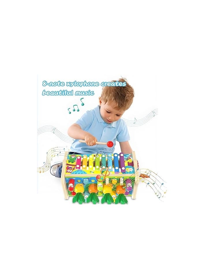 Risen 8 in 1 Wooden Hammering Pounding Toys, Montessori Toys for 1+ Year Old Babies, Early Sensory Development Toy with Pounding Bench, Fishing Game Xylophone Toys Gifts for Toddlers Age 1-4  - Image 2