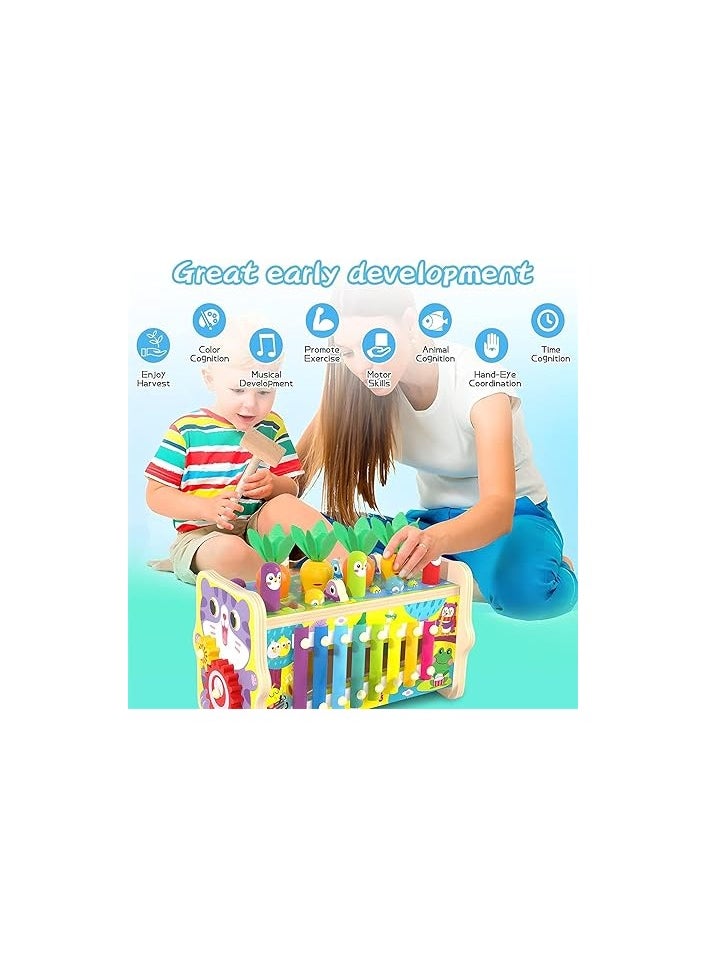 Risen 8 in 1 Wooden Hammering Pounding Toys, Montessori Toys for 1+ Year Old Babies, Early Sensory Development Toy with Pounding Bench, Fishing Game Xylophone Toys Gifts for Toddlers Age 1-4  - Image 3