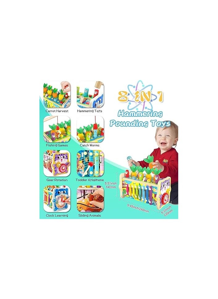 Risen 8 in 1 Wooden Hammering Pounding Toys, Montessori Toys for 1+ Year Old Babies, Early Sensory Development Toy with Pounding Bench, Fishing Game Xylophone Toys Gifts for Toddlers Age 1-4  - Image 4