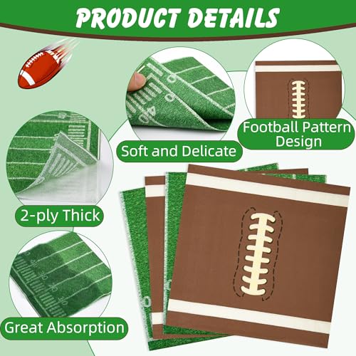 PureGuard 80 PCS Football Napkins, PureGuard Football Party Supplies 6.7 Inches Cocktail Napkins Paper Disposable for Football Birthday Theme Party Game Day Tailgate Party Favors Decorations - Image 4
