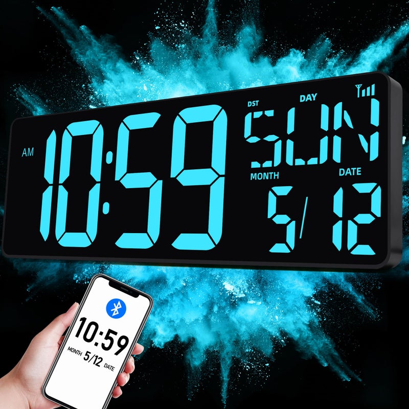 TXL 172 Large Digital Wall Clock Bluetooth Sync Time LED Wall Clock with Date and Temperature Count UpDown Timer Clock with Remote Control Adjustable Brightness Alarm Clock
