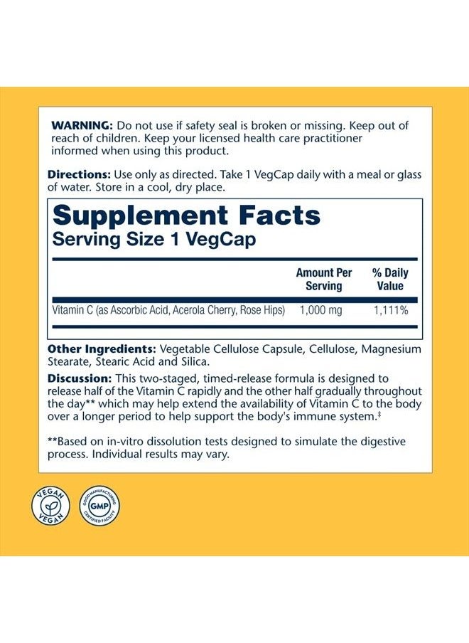 Solaray - Vitamin C 1000mg Timed Release Capsules with Rose Hips & Acerola Bioflavonoids, Two-Stage for High Absorption & All Day Immune Function Support, 60 Day Guarantee, 250 Servings, 250 VegCaps - Image 1
