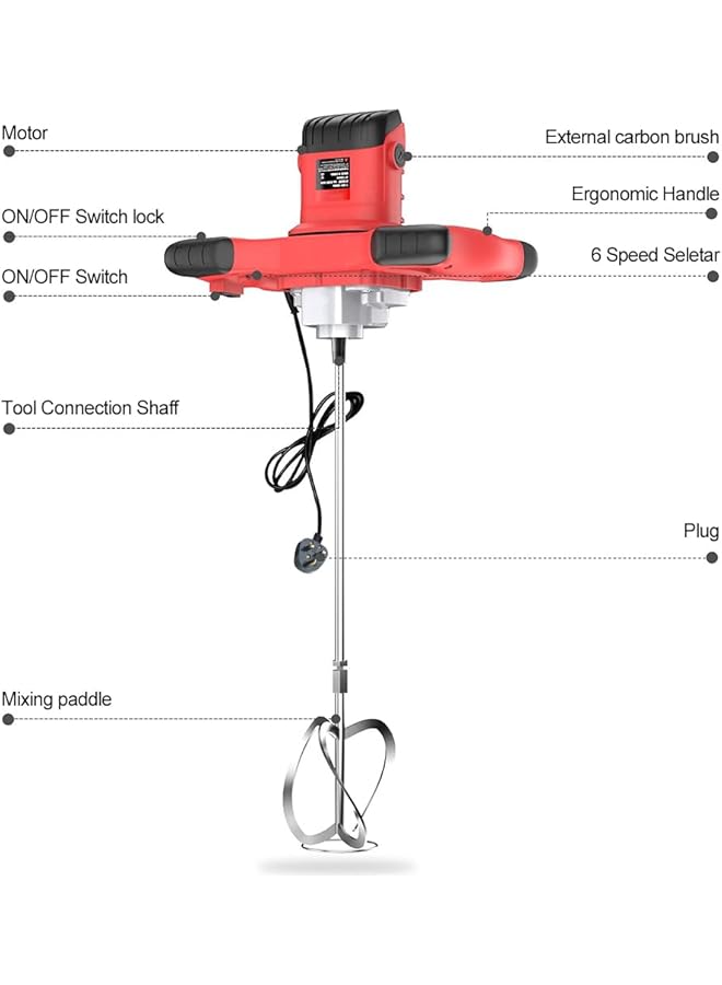 erorex Cement Mixer 2100W Electric Handheld Cement Mixer 2Pcs Mixing Heads Included Portable Mortar Mixer With 6 Adjustable Speed Mud Mixer For Mixing Plaster Cement Paint Fodder - Image 5