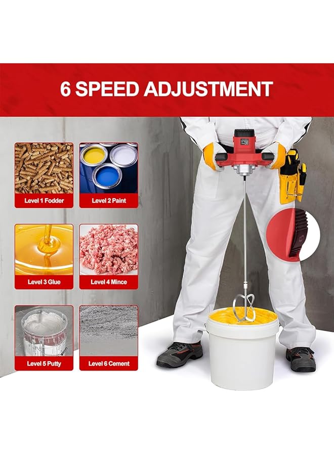 erorex Cement Mixer 2100W Electric Handheld Cement Mixer 2Pcs Mixing Heads Included Portable Mortar Mixer With 6 Adjustable Speed Mud Mixer For Mixing Plaster Cement Paint Fodder - Image 2