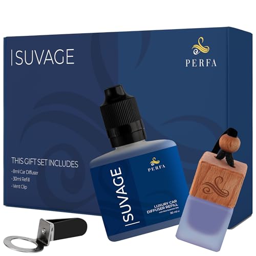 Perfa Suvage Gift Set with Refill Bottle | Automotive Air Fresheners with Sauvage Fragrance | Strong Car Perfume | Odour Eliminating Car Air Fresheners by Perfa - Image 1