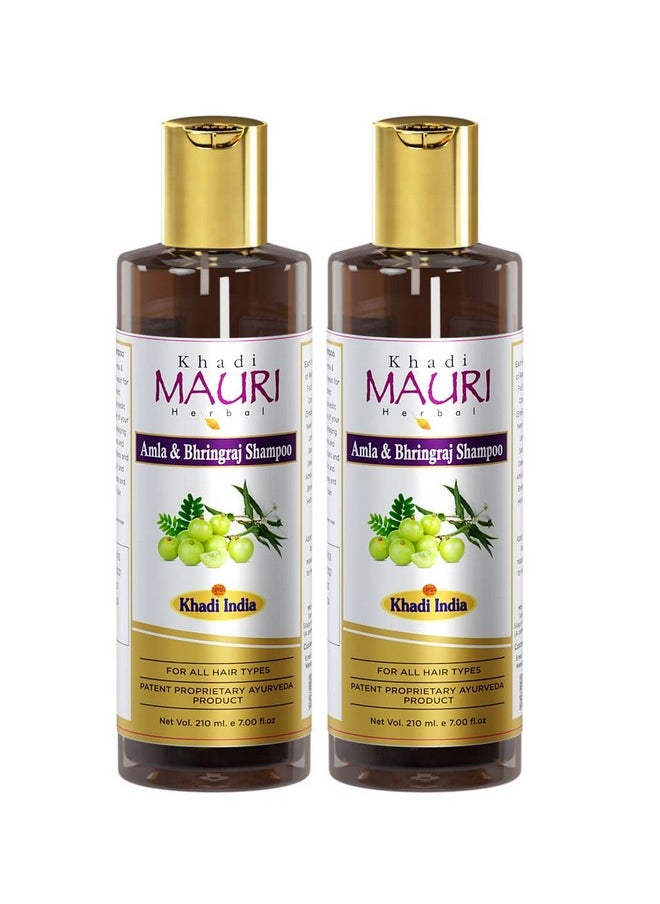 Khadi Mauri Herbal Amla Bhringraj Shampoo Range (2 X 210 Ml), Brown 