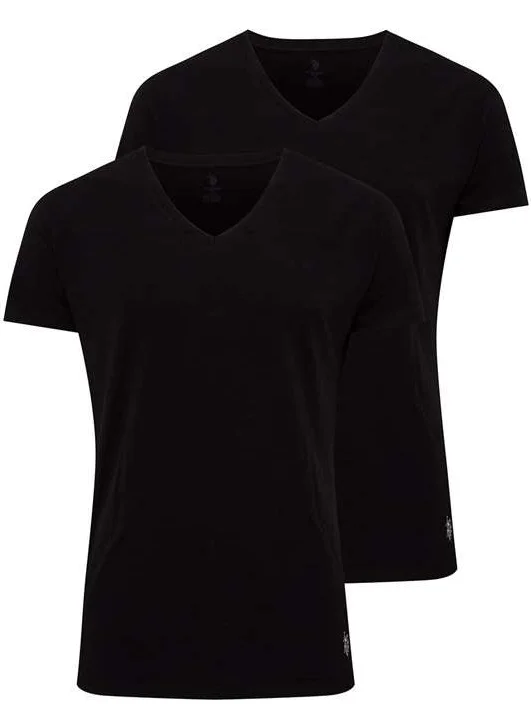 U.S. Polo Assn. BASE. Polo Assn. Men's Black 2-Piece V-Neck Undershirt 80194