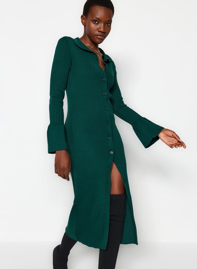 trendyol Emerald Green Mercerized Look Sleeve Detailed Maxi Knit Dress - Image 1