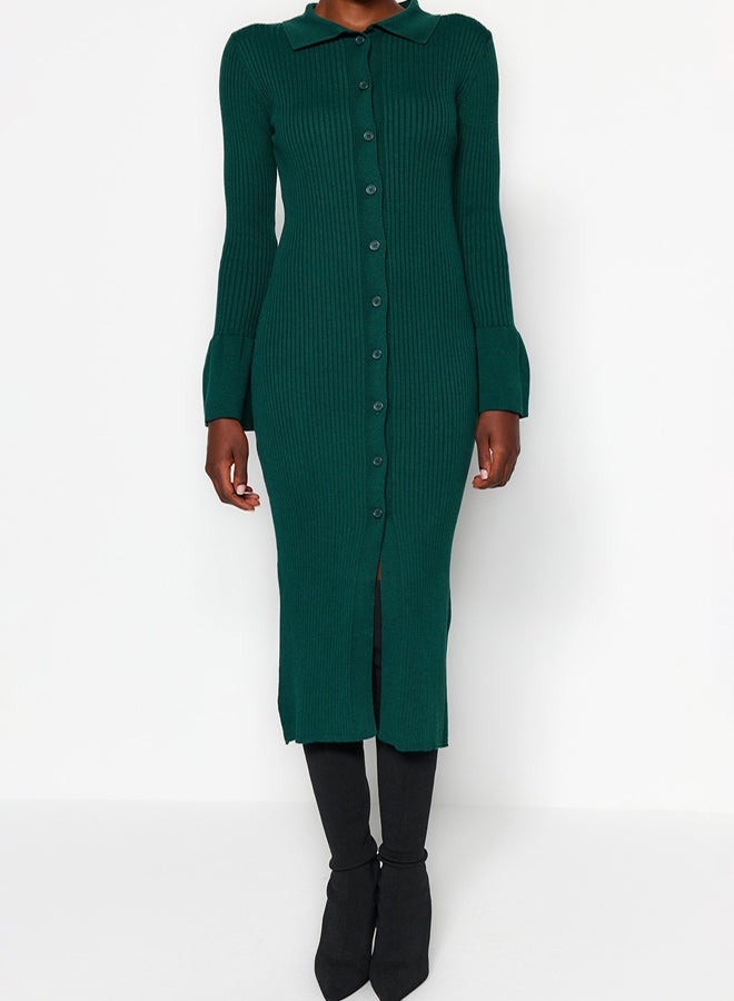 trendyol Emerald Green Mercerized Look Sleeve Detailed Maxi Knit Dress - Image 4