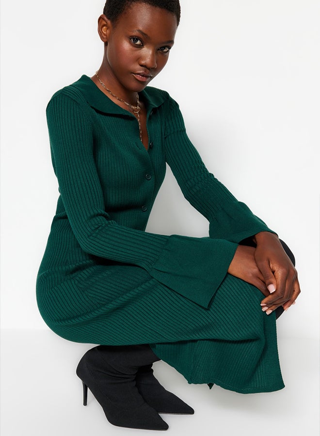 trendyol Emerald Green Mercerized Look Sleeve Detailed Maxi Knit Dress - Image 3