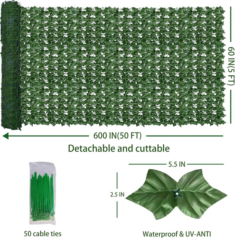 ODTORY Artificial Fence Privacy Screen: 5FT x 50FT UV-Anti Faux Greenery Backdrop Ivy Chain Link Shades Panels for Patio, Balcony, Garden,Deck,Backyard Indoor Outdoor Green Wall Decor - Image 2