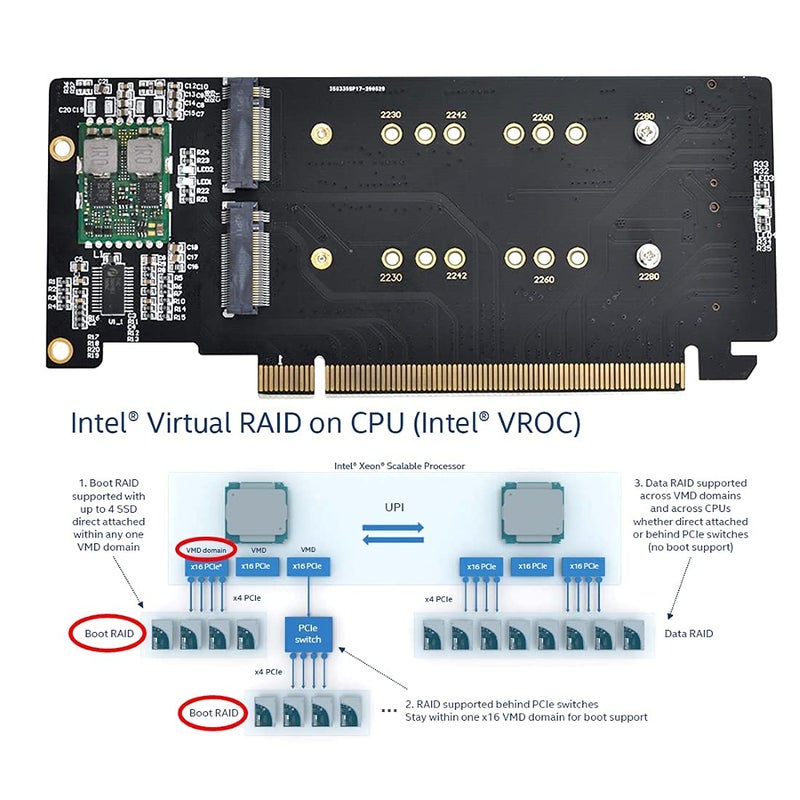 Chenyang محول M.2 NVME جيل 3.0 M.2 NVME AHCI X4 إلى بطاقة RAID PCIE Express 3.0 جيل 3 X16 VROC RAID0 هايبر - Image 2